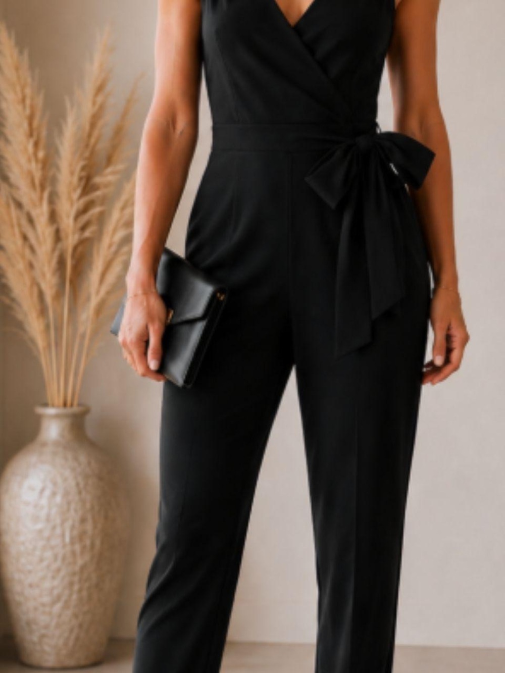 ASOS Black Wrap Jumpsuit with Side Bow